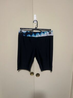 Black One-Piece Swim Short with Blue Print Waistband